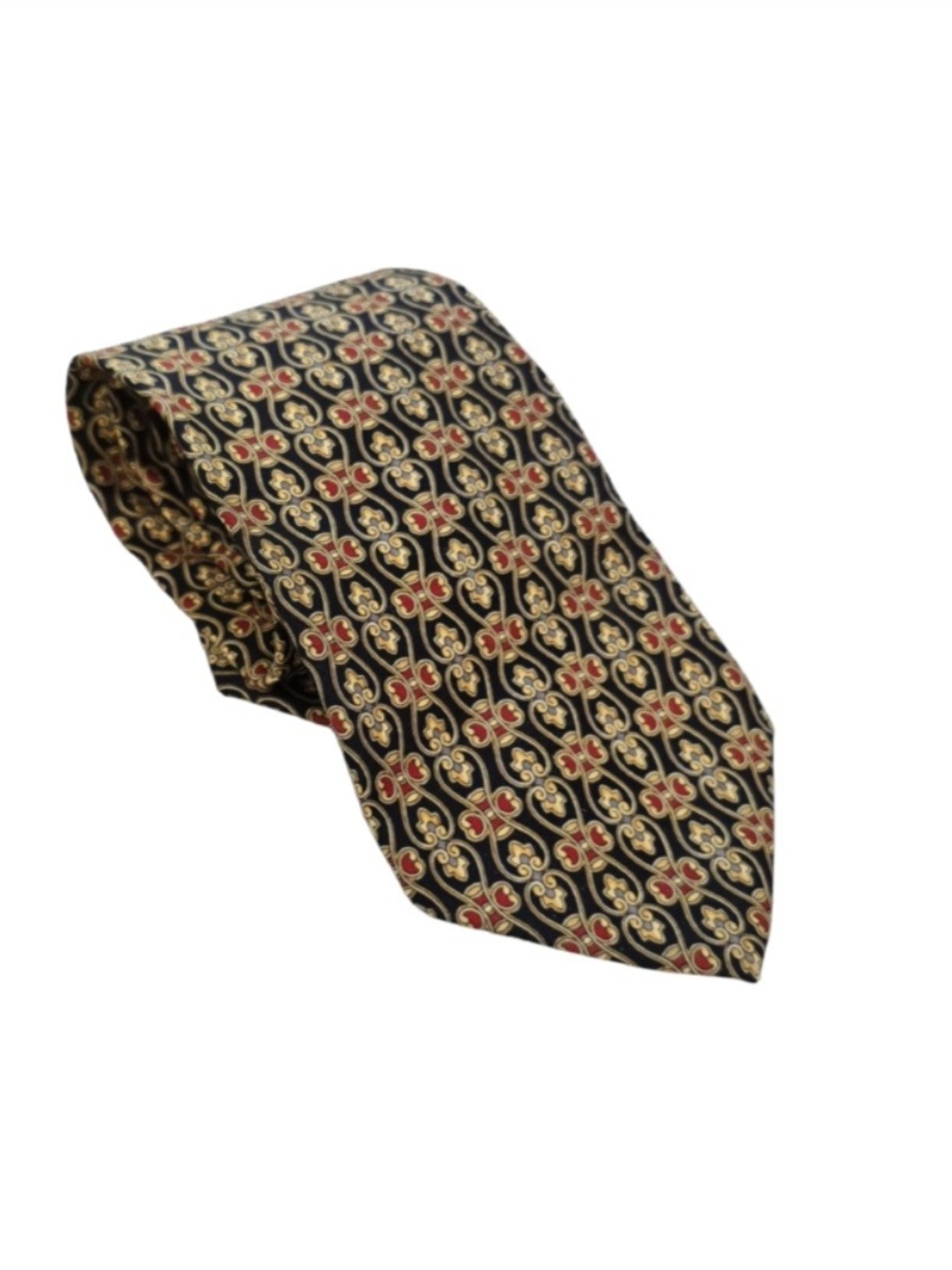 Vintage Paolo Necktie Men's 100% Silk Made In Italy Ornate Pattern Black